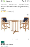 NEW Outdoor 3PCs Bar Height Bistro Patio Set By Safavieh