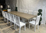 NEW 114”L Farmhouse Style 12 Person Seating Extendable Dining Table Set W/ 2 Leaves