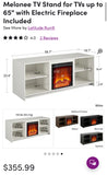 NEW 65” Dark Walnut Melonee 2 Shelves Tv Stand W/ Electric Heat Fireplace