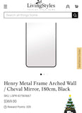 Living Styles (39.5”Hx19.5”W) Black Metal Frame Arched Wall / Cheval Mirror